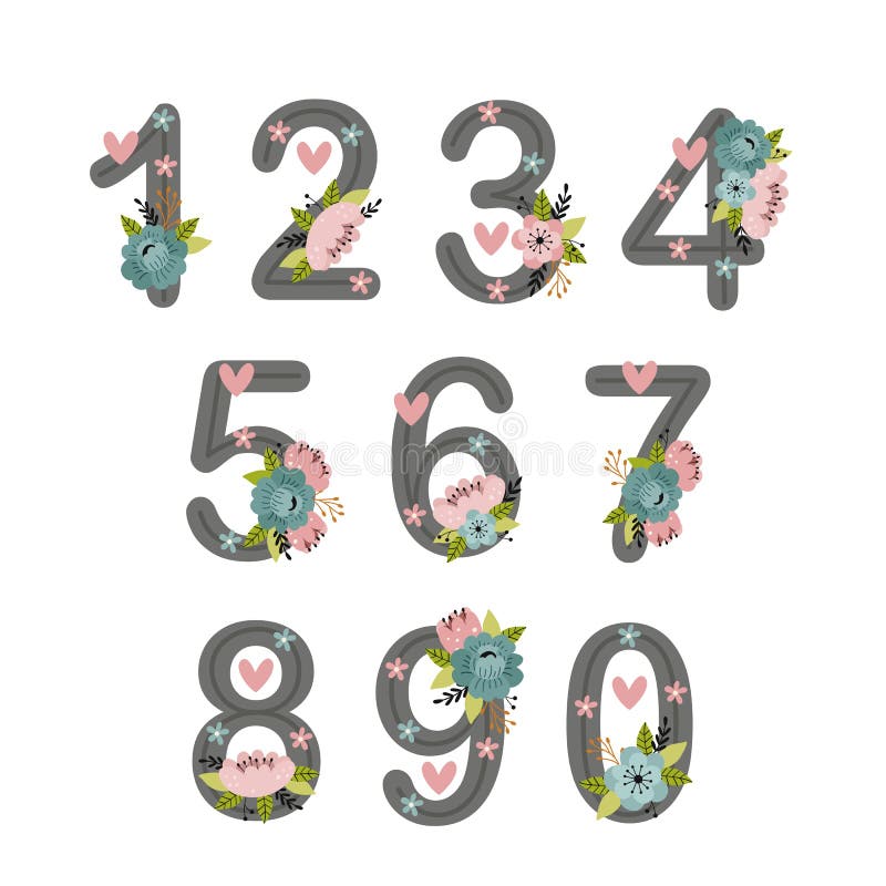 Set of Isolated Beautiful Floral Numbers Stock Vector - Illustration of ...