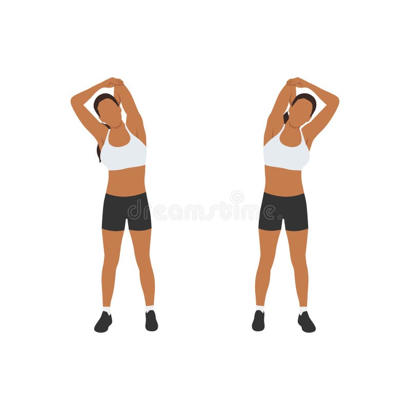 Woman doing Overhead triceps stretch exercise. Flat vector