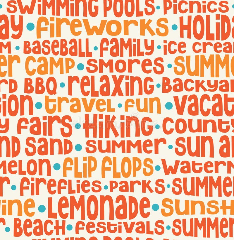 Seamless pattern of summer words. Summer theme typography design. royalty free illustration