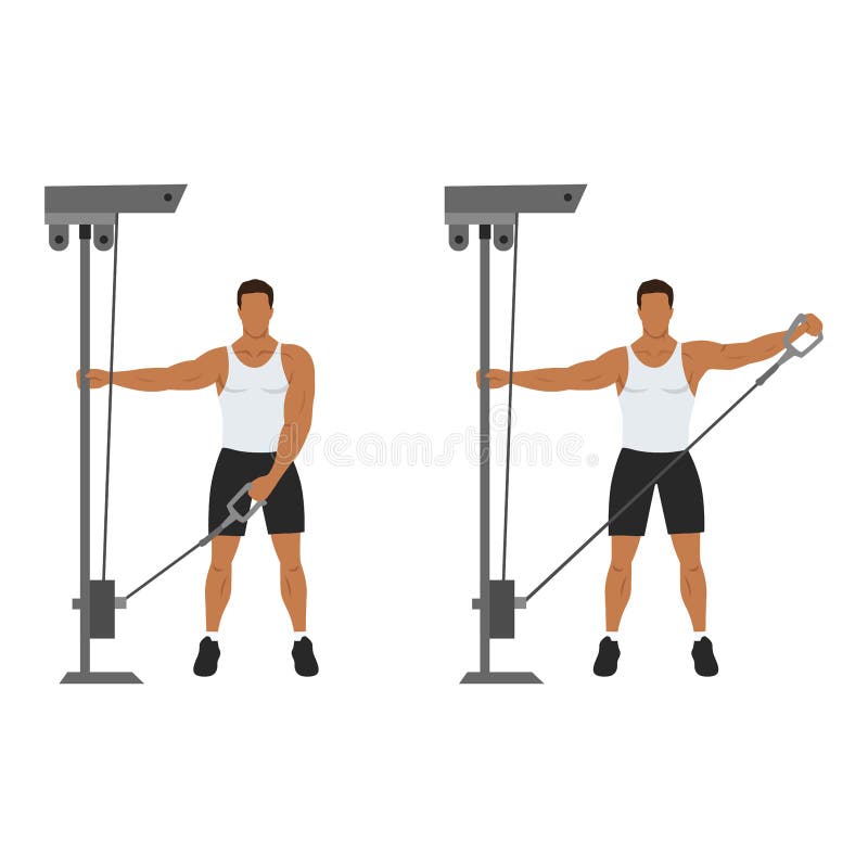 Man doing cable one arm lateral raise exercise. Flat vector vector illustration