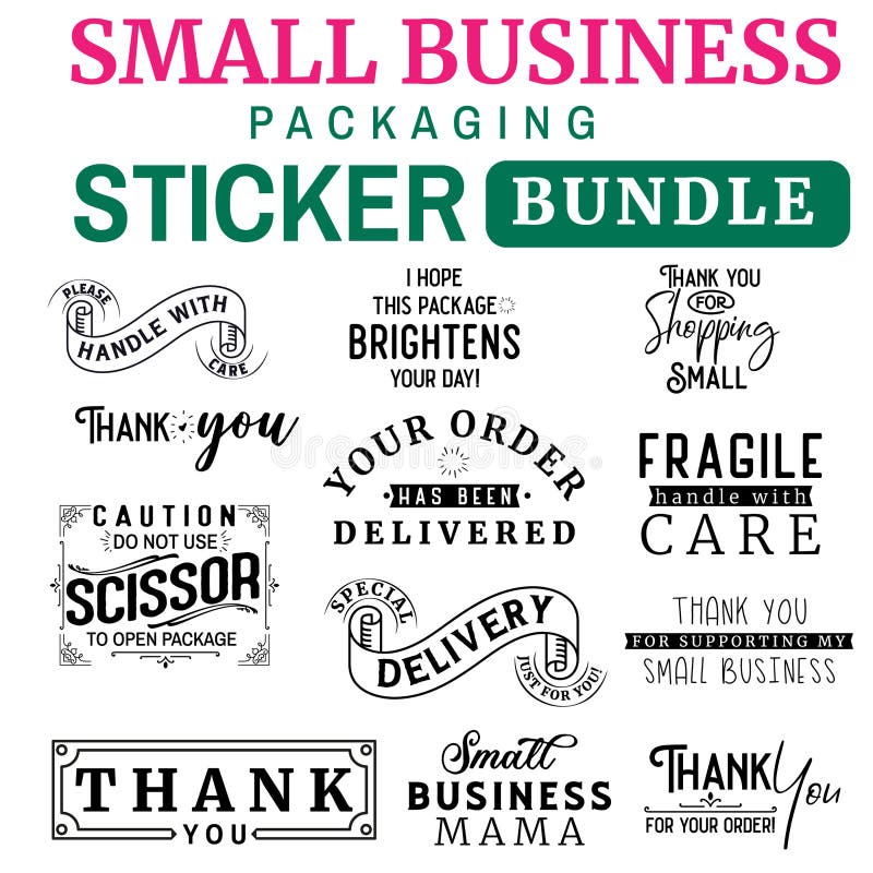 Small Business Packaging Sticker Bundle Handdrawn Typography Designs
