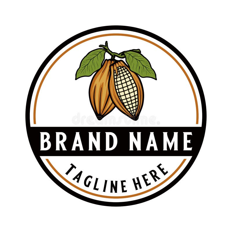 Cocoa Fruit Logo. Cocoa Fruit with Leaves Agriculture Vector Design