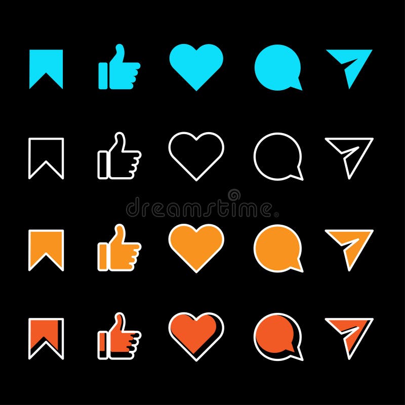 Set of generic social media user interface icons. Like, comment, share and save icons. Social media flat icons. vector illustration