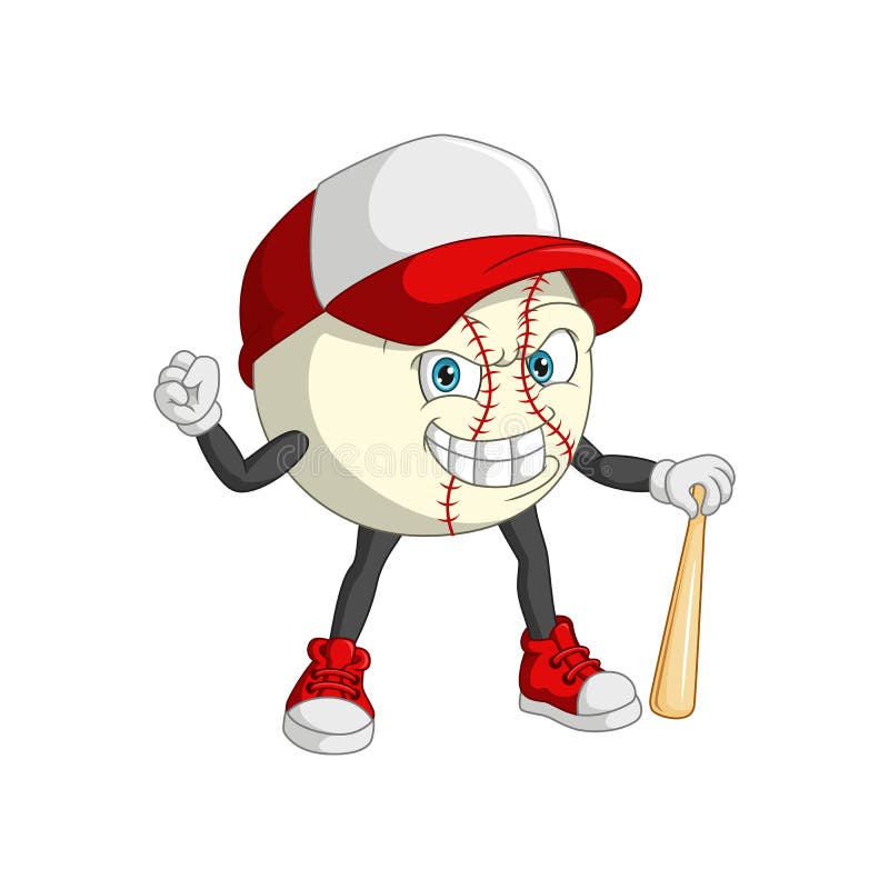 Cartoon Baseball Mascot Holding a Bat Stock Vector Illustration of