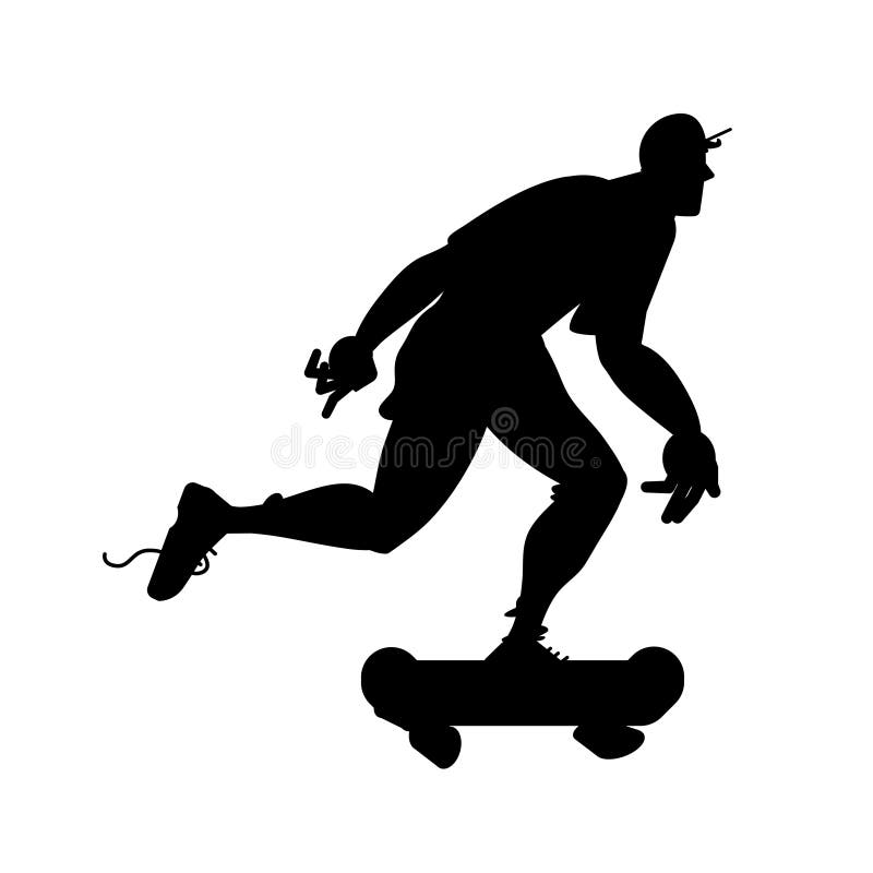 Silhouette of skateboarder. Guy on skateboard. Vector black and white illustration. Cutout isolated object. vector illustration Silhouette of skateboarder. Guy on skateboard. Vector black and white illustration. Cutout isolated object. vector illustration
