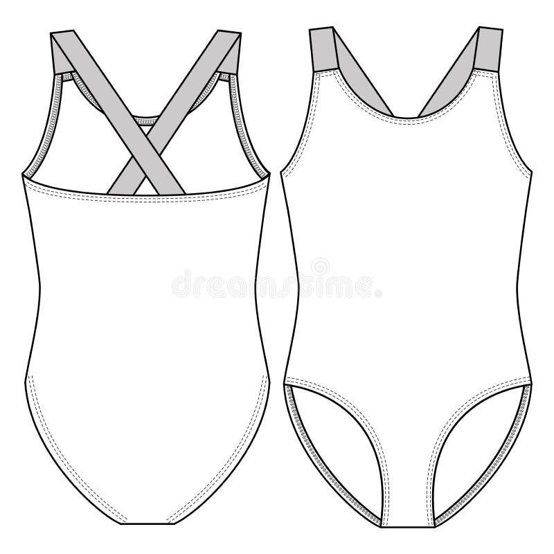 Basic Girls One Piece Swimsuit Fashion Flat Sketch Template. Contrast ...