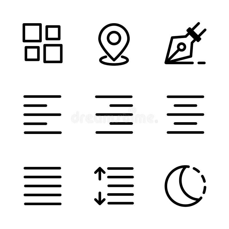 Basic user interface icon set outline include mouse, pointer, cursor, click, alarm, timer, clock, reminder, menu, interface royalty free illustration
