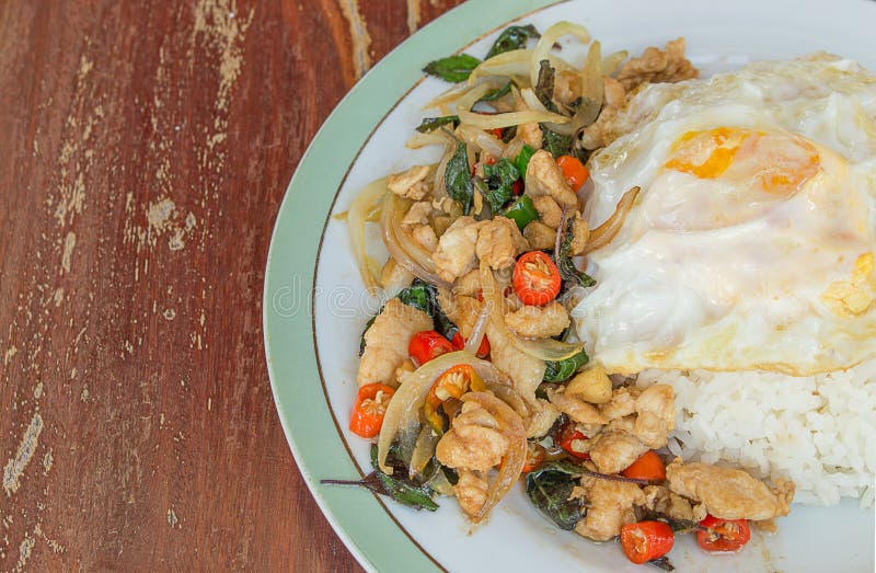 Basil chicken fried rice stock image. Image of food, vegetable 68057277
