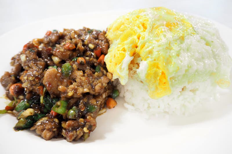 Basil Fried Rice with Egg stock image. Image of tasty 65709633
