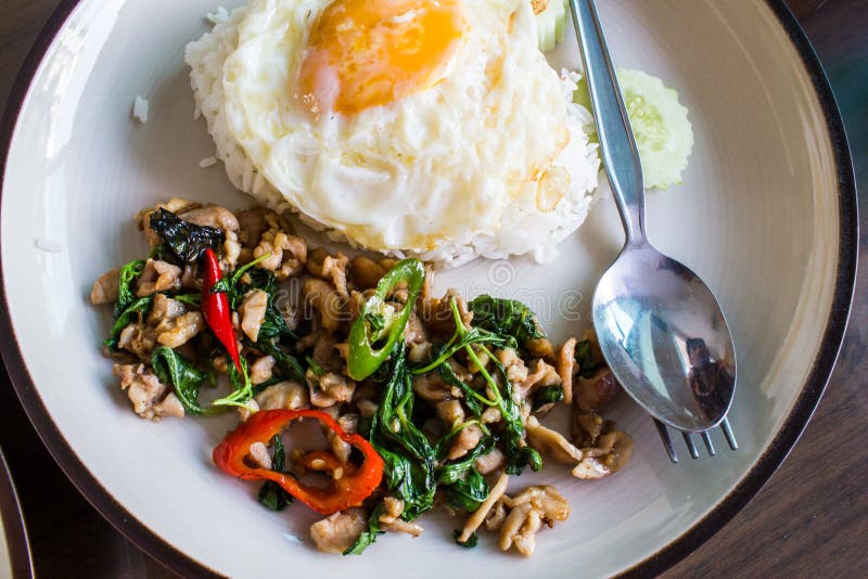 Basil fried rice with pork stock image. Image of healthy 29004019