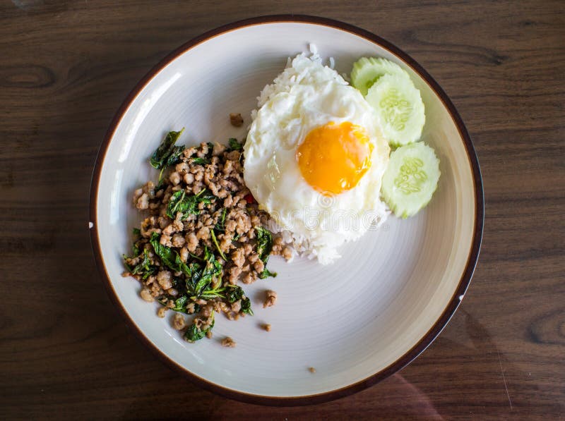Basil fried rice with pork stock photo. Image of meal 29004058