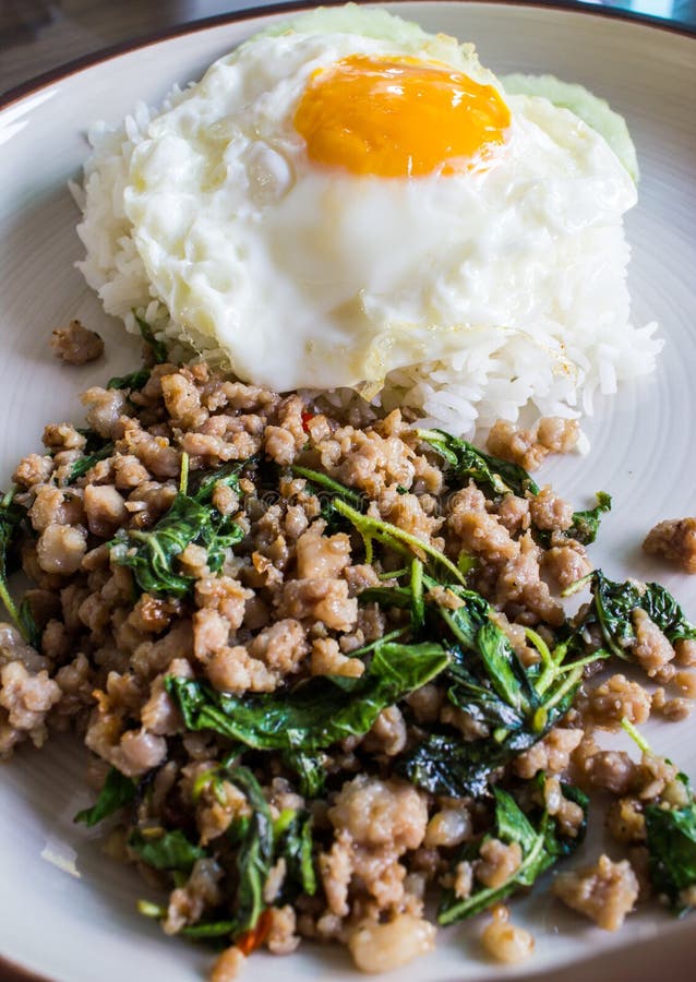 Basil fried rice with pork stock photo. Image of basilica 29004076