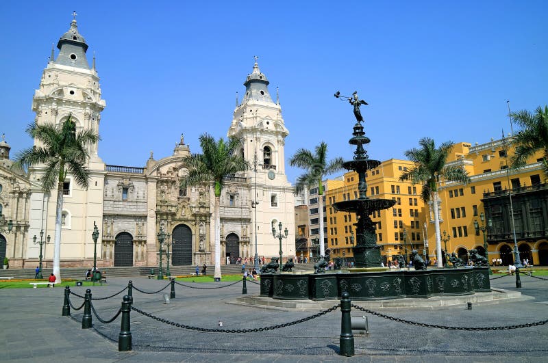 The Basilica Cathedral of Lima on Plaza Mayor Square, Lima, Peru royalty free stock image The Basilica Cathedral of Lima on Plaza Mayor Square, Lima, Peru royalty free stock image