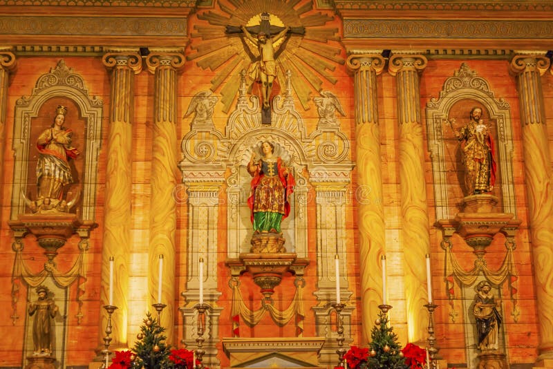 Basilica Cross Mary Statue Mission Santa Barbara California