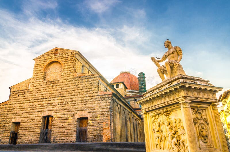 Basilica di San Lorenzo Cappelle Medicee chapel and Giovanni delle Bande Nere monument on Piazza di San Lorenzo square in historic