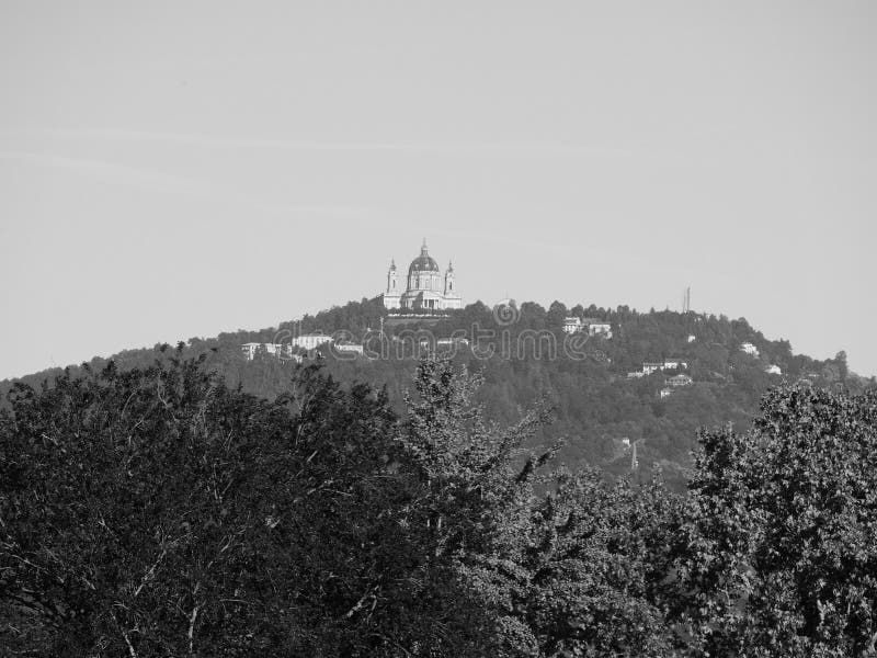Basilica di Superga in Turin, black and white. Basilica di Superga church on Turin hills, Italy in black and white stock photography Basilica di Superga in Turin, black and white. Basilica di Superga church on Turin hills, Italy in black and white stock photography