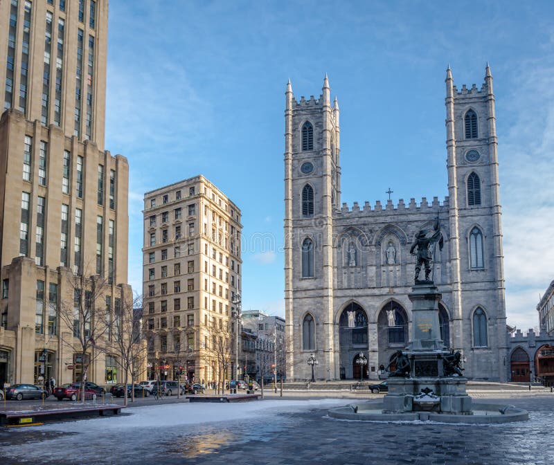 Basilica of Notre-Dame of Montreal and Place d`Armes - Montreal, Quebec, Canada