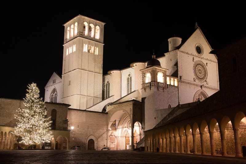 Basilica of St. Francis in Assisi at christmas time