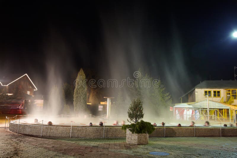 Basin in thermal waterpark at night