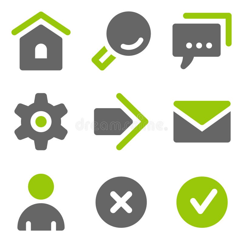 Basis Webpictogrammen, groene grijze stevige pictogrammen stock illustratie Basis Webpictogrammen, groene grijze stevige pictogrammen stock illustratie