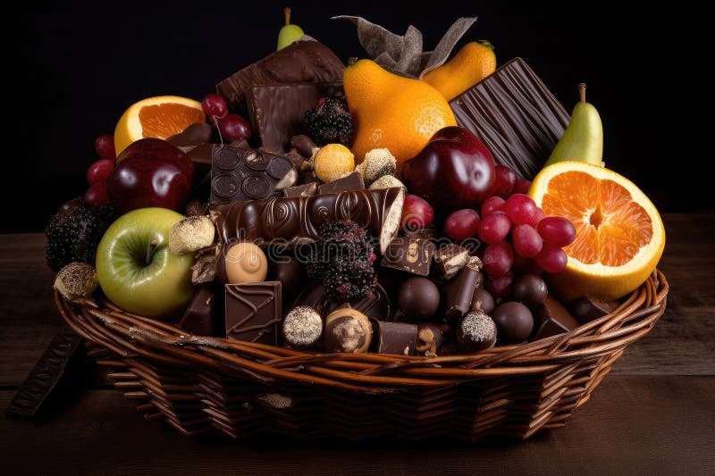 Basket of Assorted Fruits and Nuts Covered in Decadent Chocolate Stock Image Image of nuts