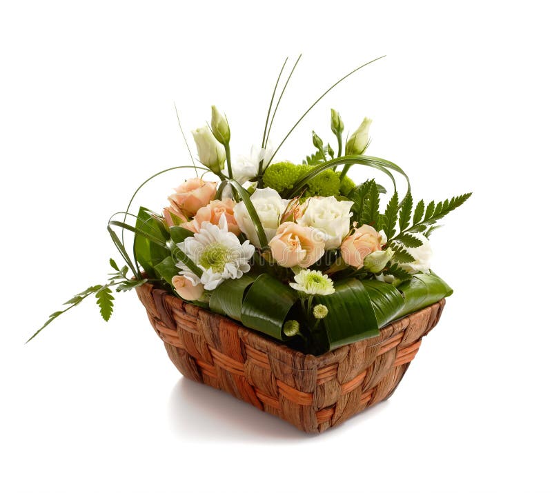 Basket with beautiful flowers isolated