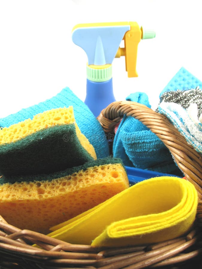 Basket with cleaning products