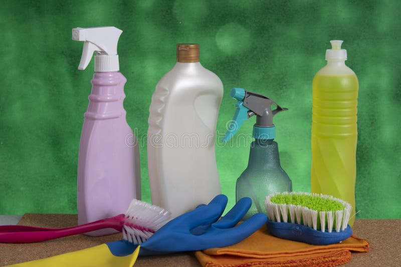 Basket with Cleaning Products for Home Hygiene Use Stock Image Image