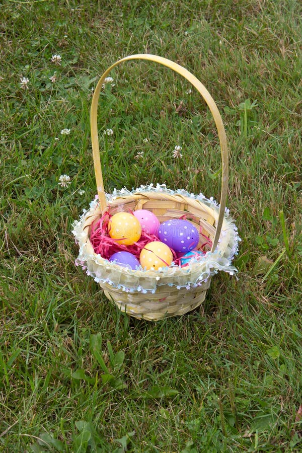 Basket with Decorated Easter Eggs Stock Photo Image of holiday