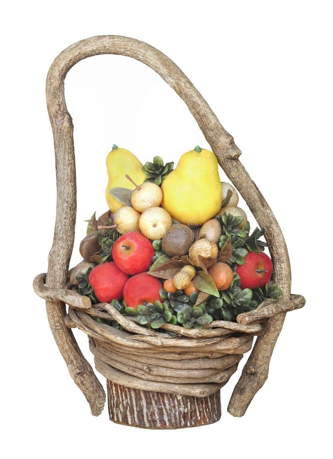 Basket of Fake Fruit Isolated. Stock Photo Image of handle, stick