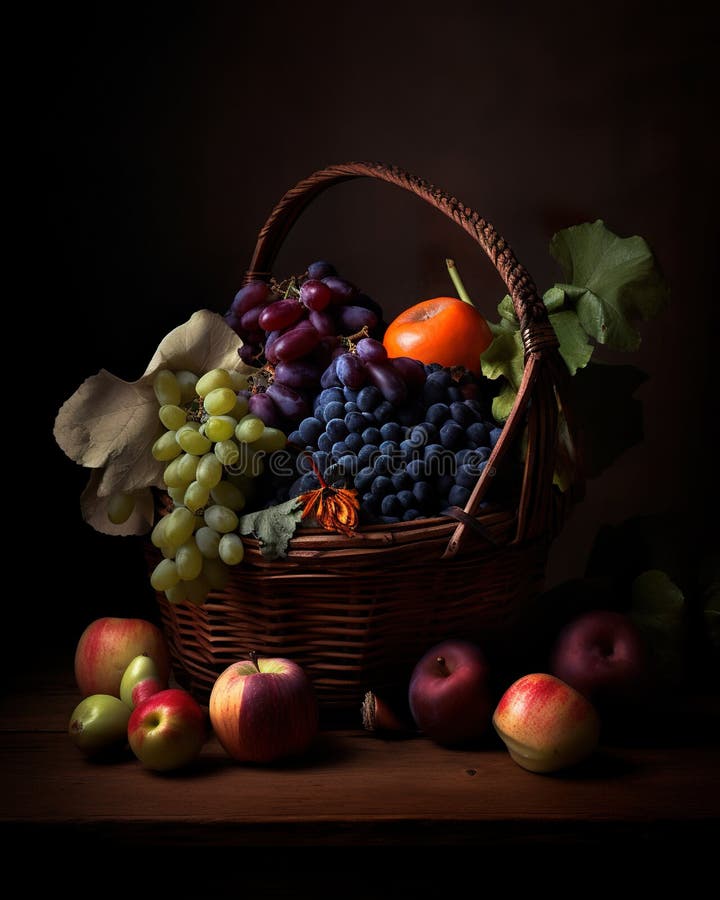 A Basket Filled with Lots of Different Types of Fruit. AI Generative