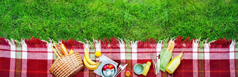 Basket Food Fruit Check Plaid Picnic Background stock photo Basket Food Fruit Check Plaid Picnic Background stock photo