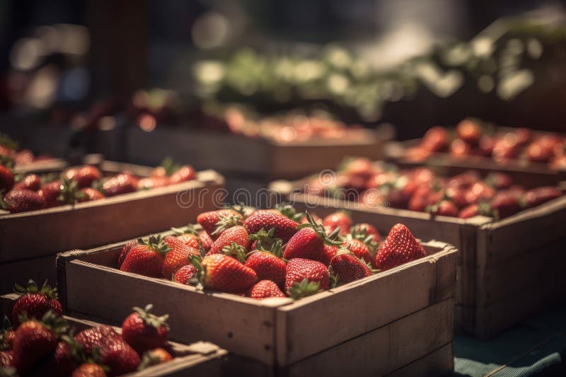 Basket fresh strawberries farm. Generate Ai vector illustration