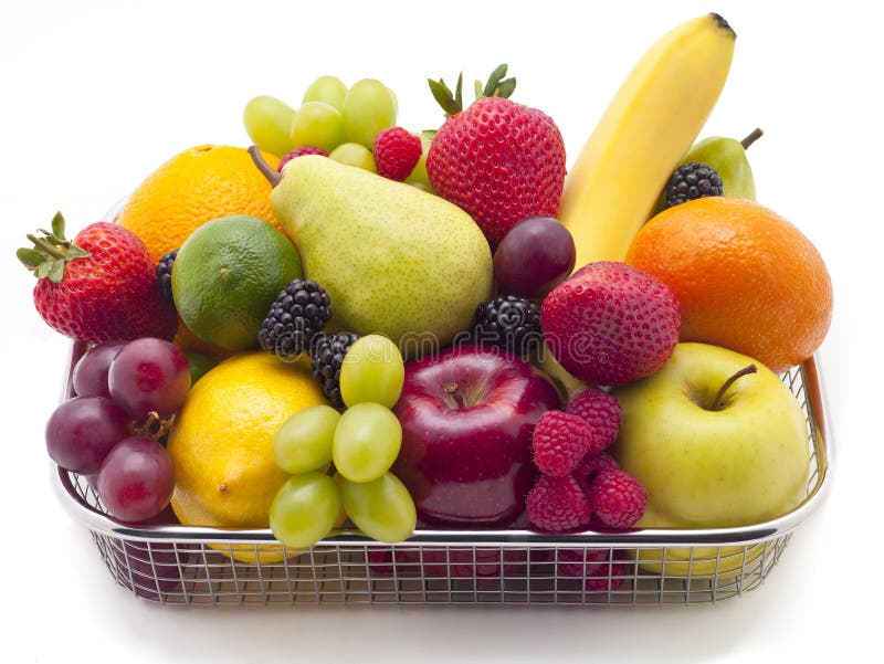 Basket of fruit stock photos