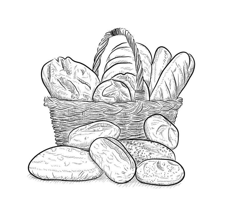 Basket With Bread Icon. Vector Illustration Of Bread In A Wicker Basket