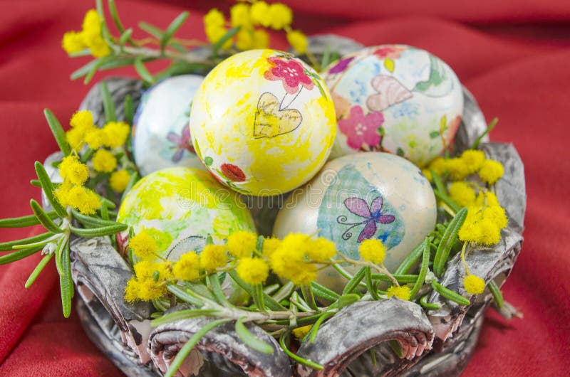 Basket Full of Handcolored Easter Eggs in Decoupage Stock Image Image of eggs, festive 52222439