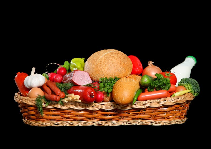 Basket Full of Meat and Cheese Grocery Stock Image Image of food