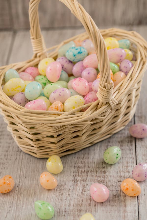 Basket Full of Pastel Colored Easter Egg Candy Stock Photo Image of