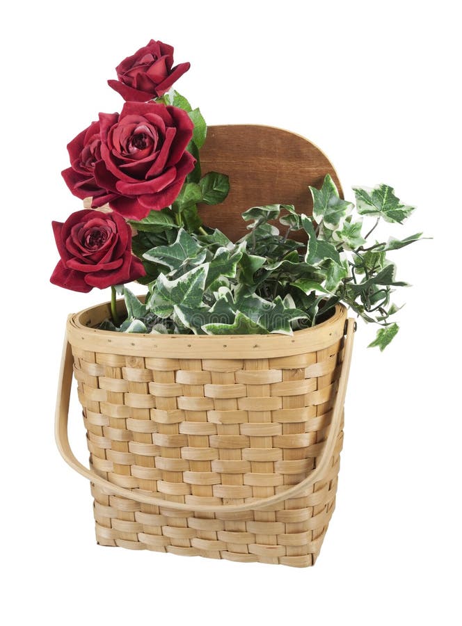 Basket full of red roses stock image. Image of vitality 12203643