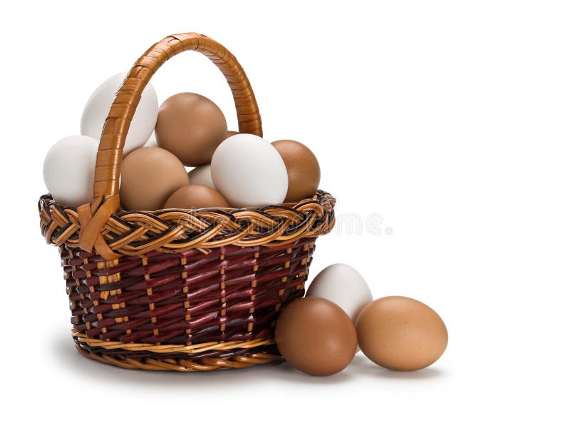 Basket full of white and brown eggs