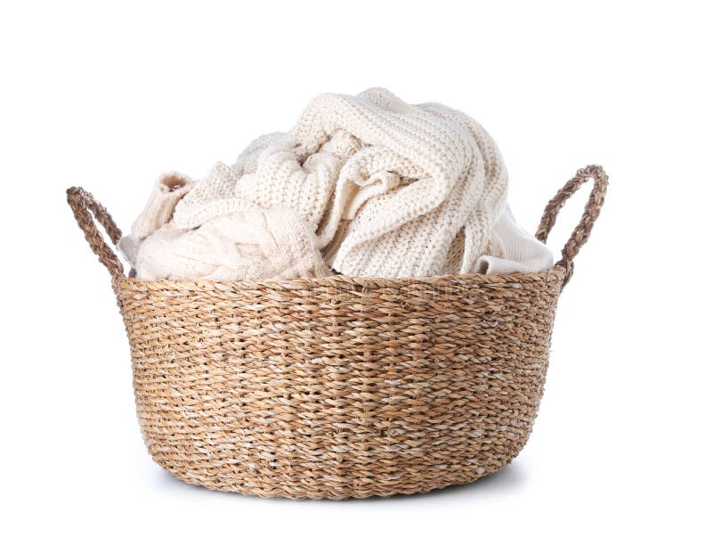 Basket with Laundry on White Background Stock Photo Image of fabric