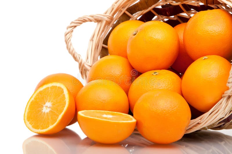 Basket of oranges stock photo. Image of reflection, white 12911514