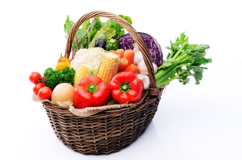 Basket of organic fresh produce from farmers market