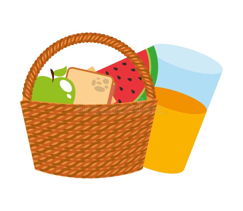 basket picnic with fruits and juice isolated icon stock illustration