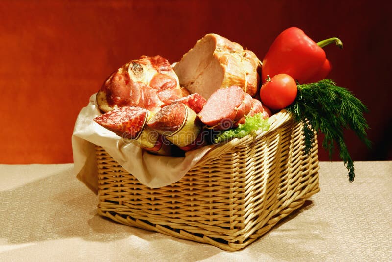 Basket of sausages and meats