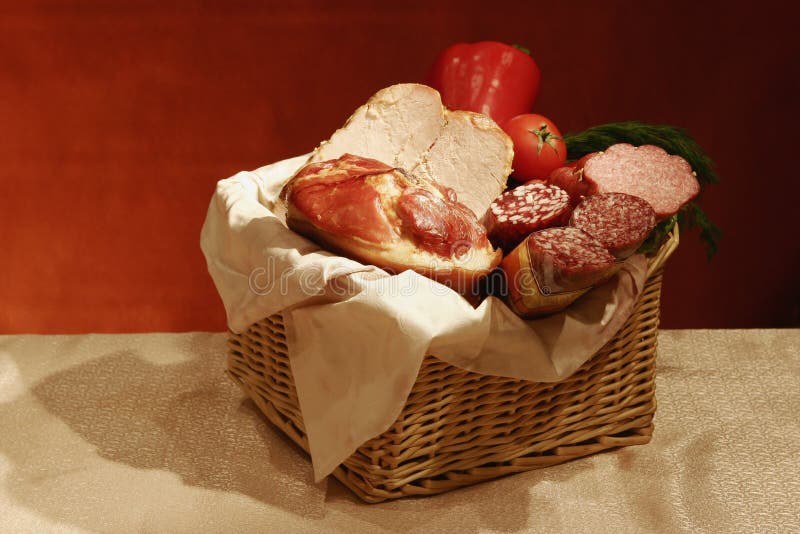 Basket of sausages and meats