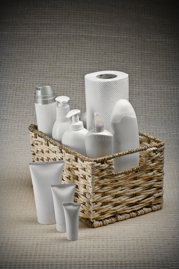 Basket with toilet articles