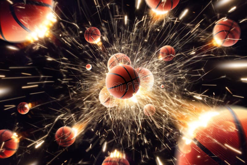 Basketbal Basketbalballen met brandvonken in actie Geïsoleerde zwarte royalty-vrije stock afbeeldingen Basketbal Basketbalballen met brandvonken in actie Geïsoleerde zwarte royalty-vrije stock afbeeldingen