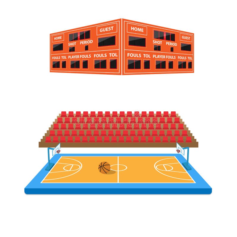 Basketbalarena met scorebord stock illustratie Basketbalarena met scorebord stock illustratie