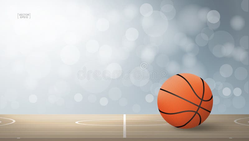 Basketball Ball on Basketball Court Area with Light Blurred Bokeh  Background. Stock Illustration - Illustration of illustrations, bright:  126138287